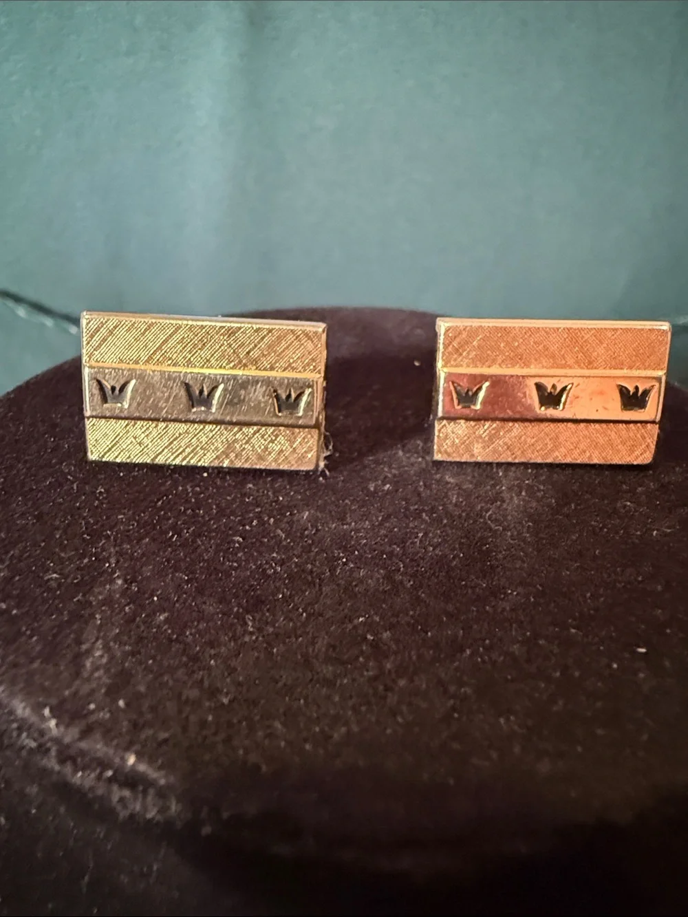 SWANK Gold-Tone Rectangular Cufflinks with Crown Motif